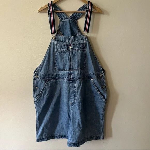 Tommy Hilfiger Denim Carpenter Shortalls Women s 2X Overalls 90s Y2k Carpenter